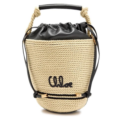 Chloe - Women's Straw Logo Bucket Bag