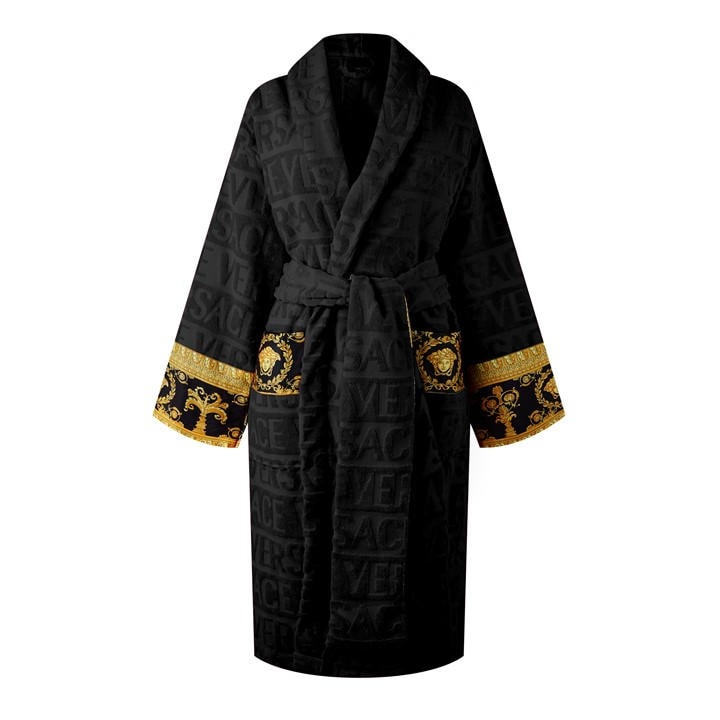 Versace Home Unisex Black Baroque Bathrobe Extra Large