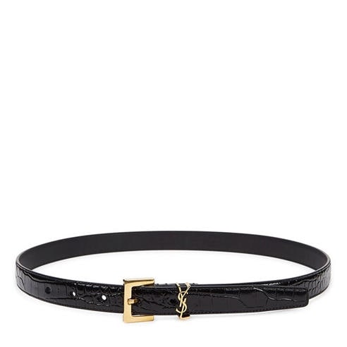 Saint Laurent - Women's Logo Croc Effect Leather Belt