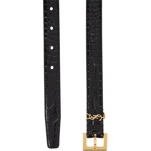 Saint Laurent - Women's Logo Croc Effect Leather Belt