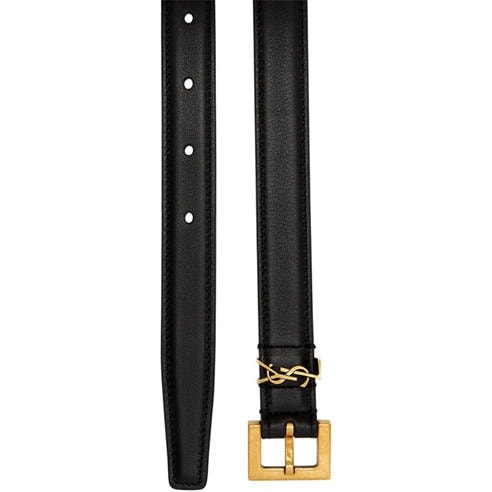Saint Laurent - Women's 2cm Logo Gold Hardware Leather Belt