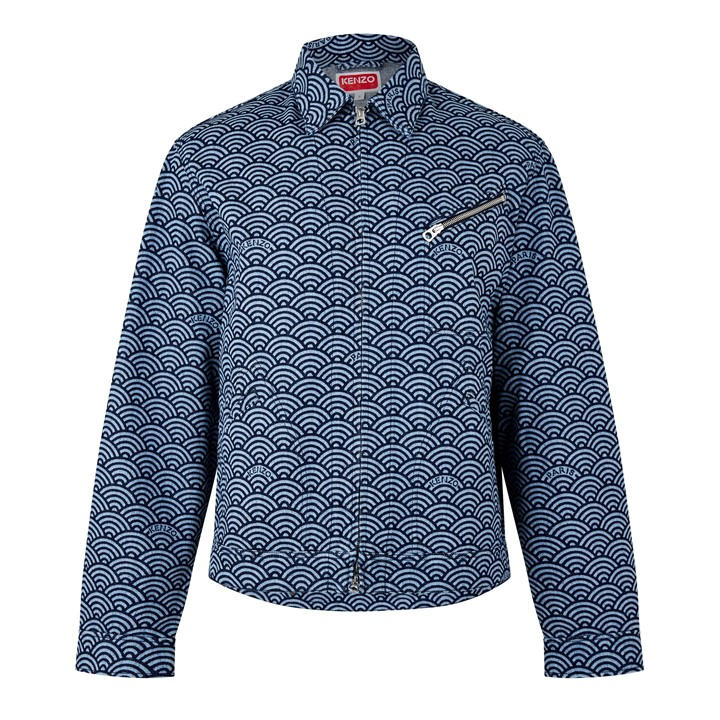 Kenzo Men's Blue Seigaiha Wave Pattern Structured Denim Jacket - M