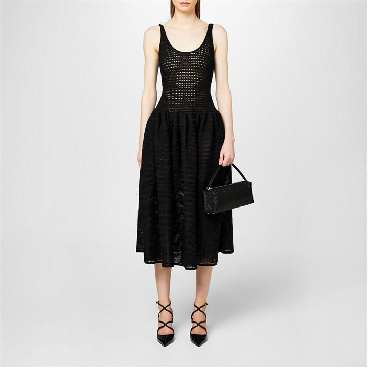 Self Portrait Women's Black Crochet Knit Midi Dress