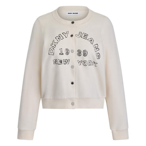 DKNY - Womens Full Button Front Fleece Shrunken Jacket